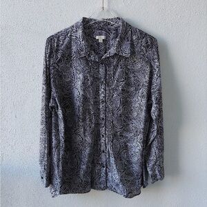 Talbots 2X Long Sleeve Cuffed Button Up Cotton Black White Office Casual Career